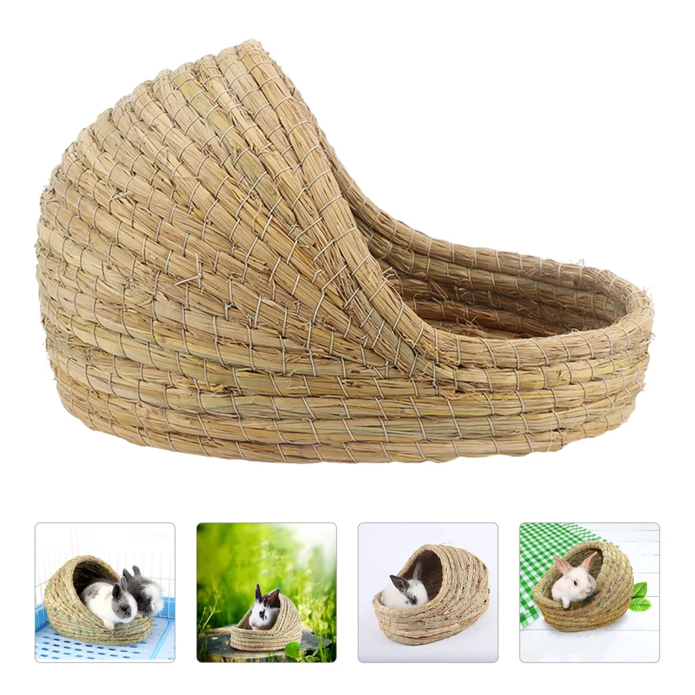 

Hamster Hideout Rabbit Grass House Natural Hand Woven Seagrass Play Bed Slipper Shaped Hideaway Hut Toy Bunny Hamster Guinea