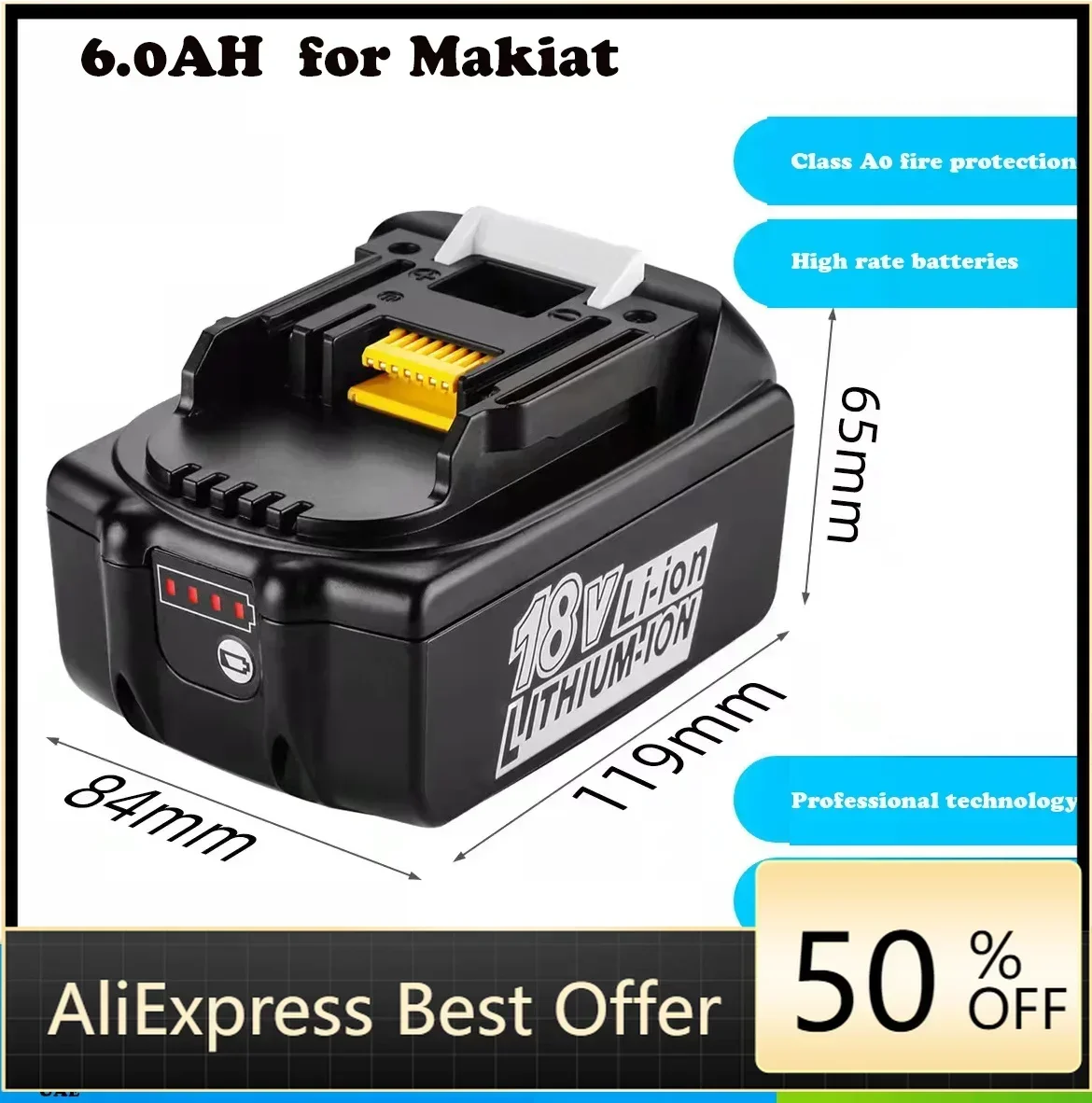 Latest Upgraded BL1860 Rechargeable Battery 18V 6000mAh Lithium ion for Makita 18v Battery BL1840 BL1850 BL1830 BL1860B LXT 400
Latest Upgraded BL1860 Rechargeable Battery 18V 6000mAh Lithium ion for Makita 18v Battery BL1840 BL1850 BL1830 BL1860B LXT 400