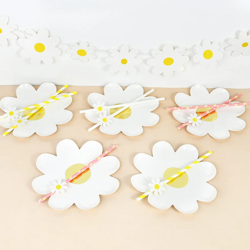 

Daisy Flower Paper Disposable Tableware Plates Straws Napkins Wedding Birthday Party Decoration Baby Shower Bunting Banner Flag