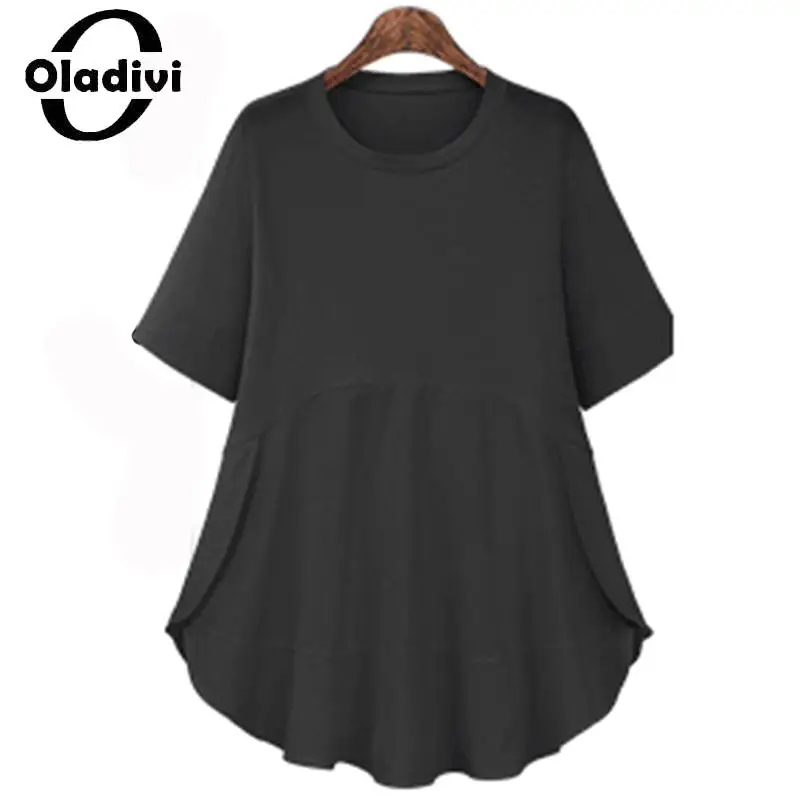 

Oladivi Модные женские повседневные свободные блузки большого размера 2023 летние рубашки большого размера с коротким рукавом женский топ туники Блузы 856