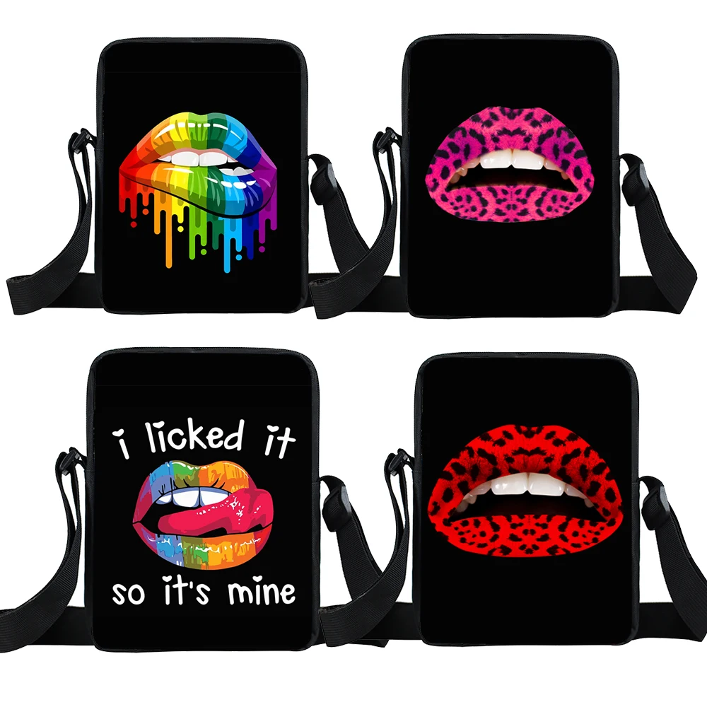 

Cute Leopard Rainbow Lips Shoulder Bags Women Handbag Canvas Messenger Bag Ladies Crossbody Bag for Travel Girls Satchel Bookbag