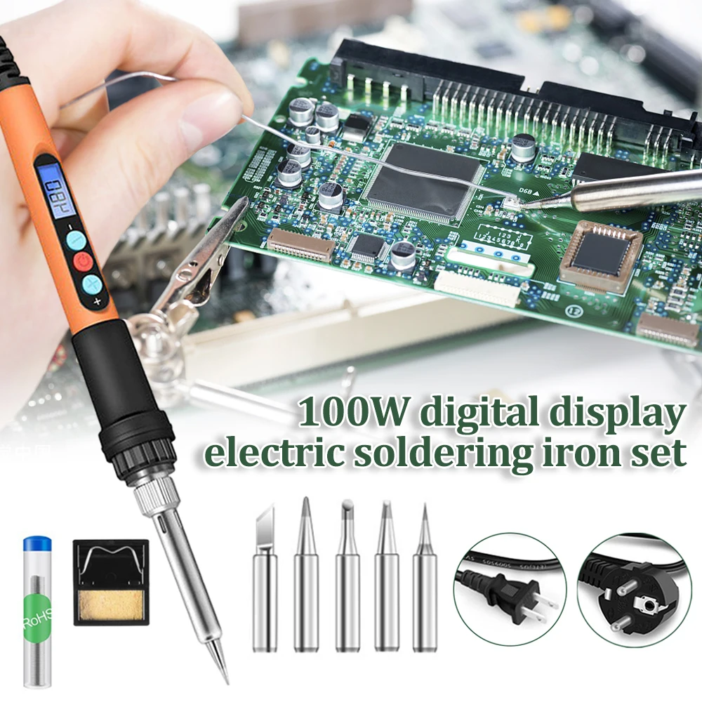 Electric Soldering Iron 220V/110V/100W Adjustable Temperature Welding Solder Rework Station Ceramics Heat Pencil Tip Repair Tool 
Electric Soldering Iron 220V/110V/100W Adjustable Temperature Welding Solder Rework Station Ceramics Heat Pencil Tip Repair Tool