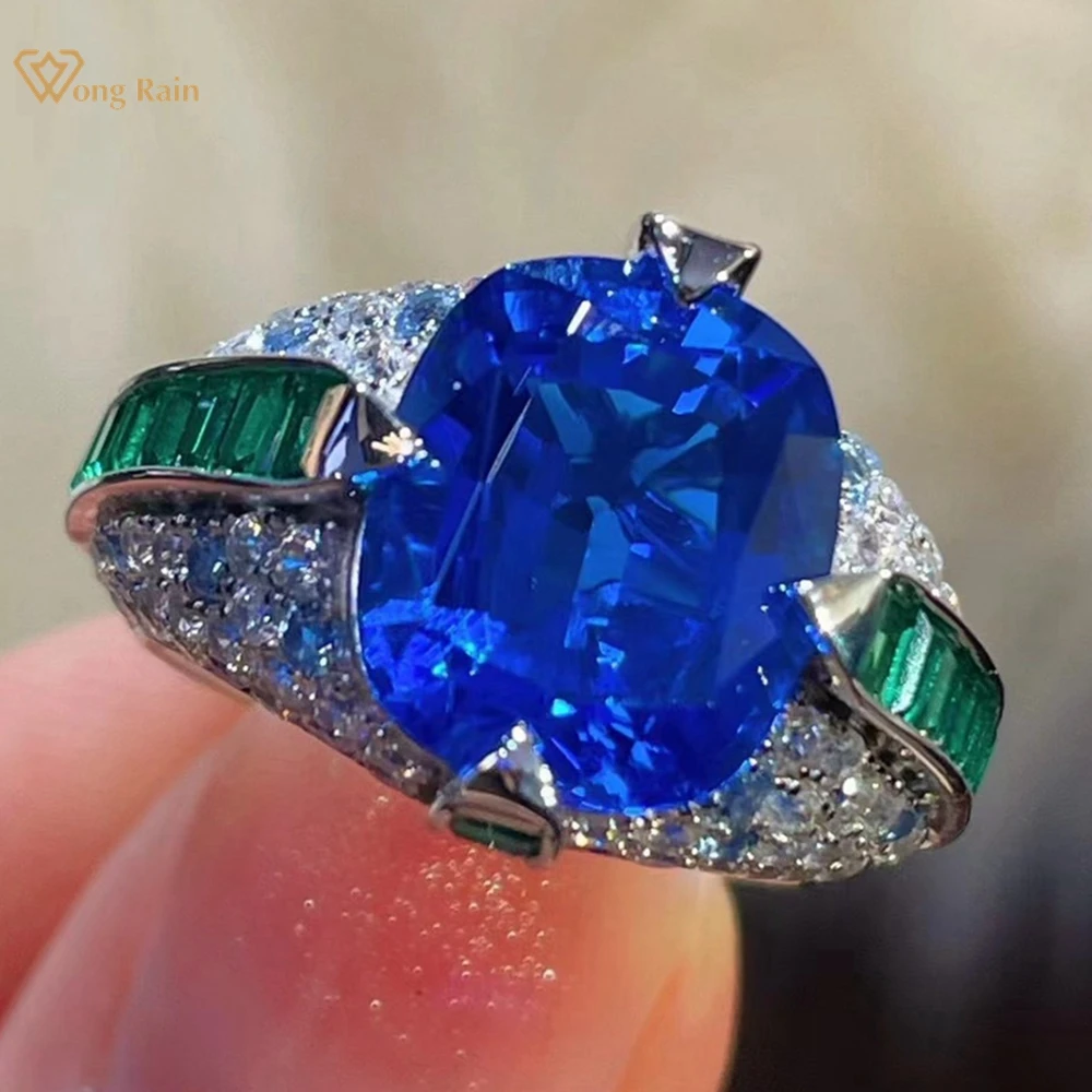 

Wong Rain Luxury 925 Sterling Silver Sapphire High Carbon Diamond Gemstone Cocktail Party Ring for Women Fine Engagement Jewelry