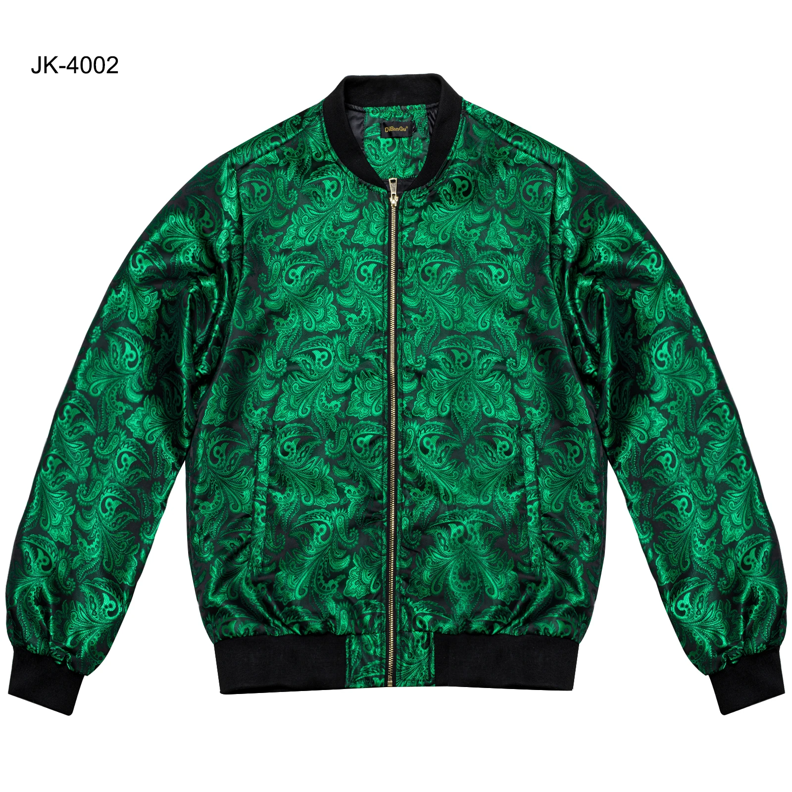 

Men's High Street Green Zipper Jacket Causal Jacquard Paisley Coat Fashion Woven Sport Streetwear Uniform Long Sleeves for Party