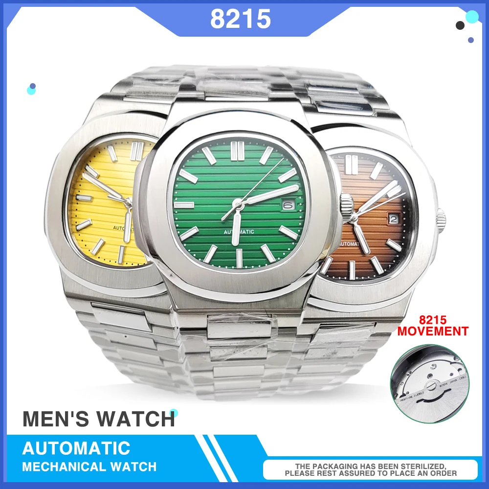 

10 Colors 40mm Square Mechanical Automatic Men's Watch NH35/8215 Movement Date Sapphire Glass Stainless Steel Strap Nautilus