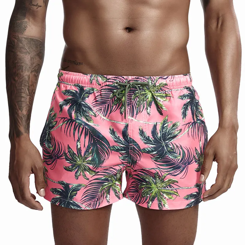 

Повседневные мужские плавки, быстросохнущие пляжные шорты с принтом листьев, летняя одежда для плавания, мужские бордшорты, мужские плавки с подкладкой, купальные костюмы