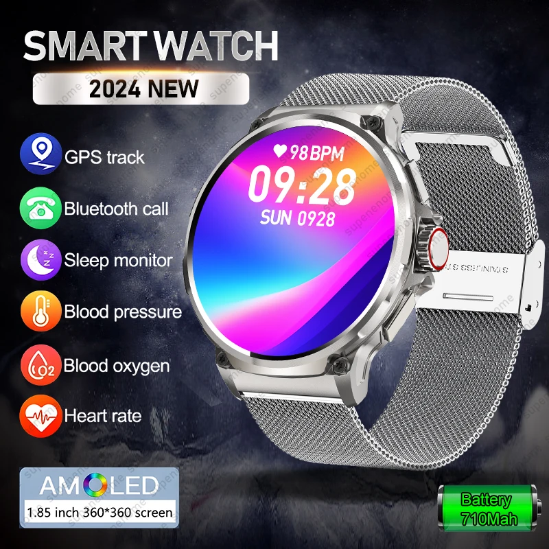 

Новинка 2024, мужские Смарт-часы 1,85 дюйма с Bluetooth, вызовом, GPS-треком, 710 мАч, 400 + циферблат, пульсометр, спортивные часы для Android и IOS