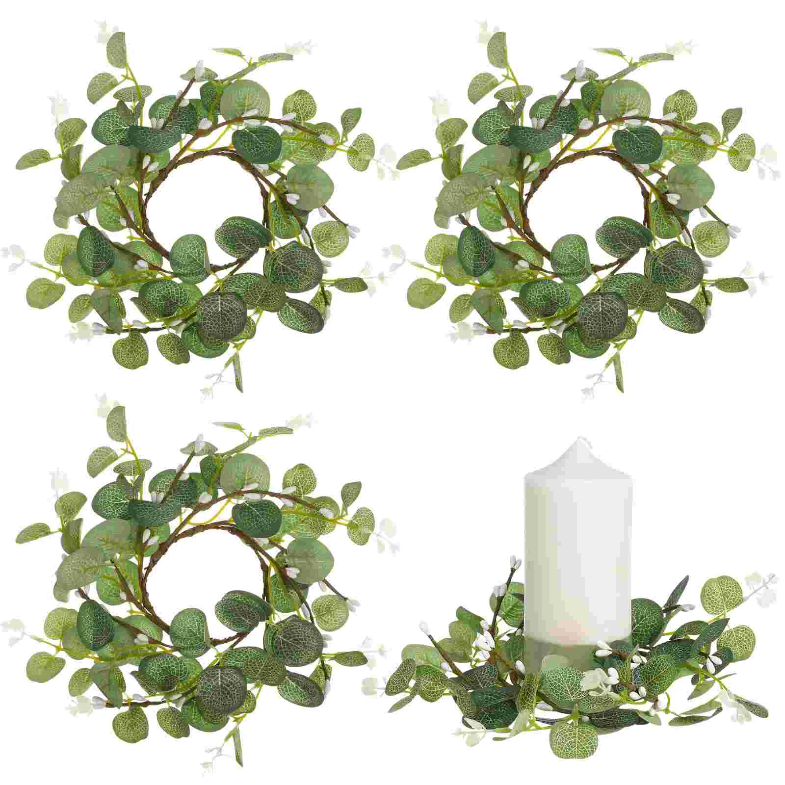 Artificial Eucalyptus Leaves Candle Wreaths Flower Candle Rings Wedding Table Arrangement Christmas Party Decoration 
Artificial Eucalyptus Leaves Candle Wreaths Flower Candle Rings Wedding Table Arrangement Christmas Party Decoration