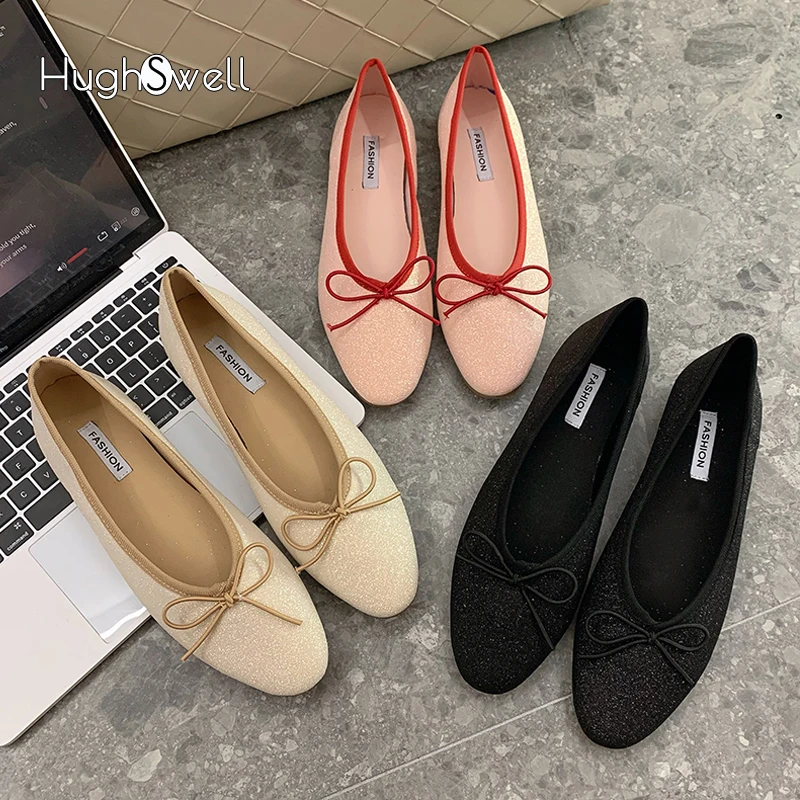 

Glitter Cloth Ballerina Shoes Woman Bling Pink Gold Point Toe Ballet Flat Ladies Casual Bowknot Shallow Loafers Dress Zapatos
