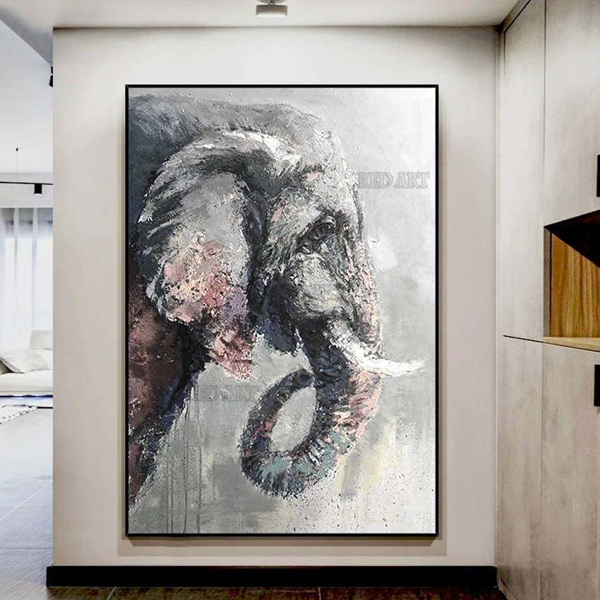 

Porch Decoration Abstract Elephant Canvas Poster Art Hand-painted Cartoon Animal Oil Painting Wall Acrylic Artwork Large Panel