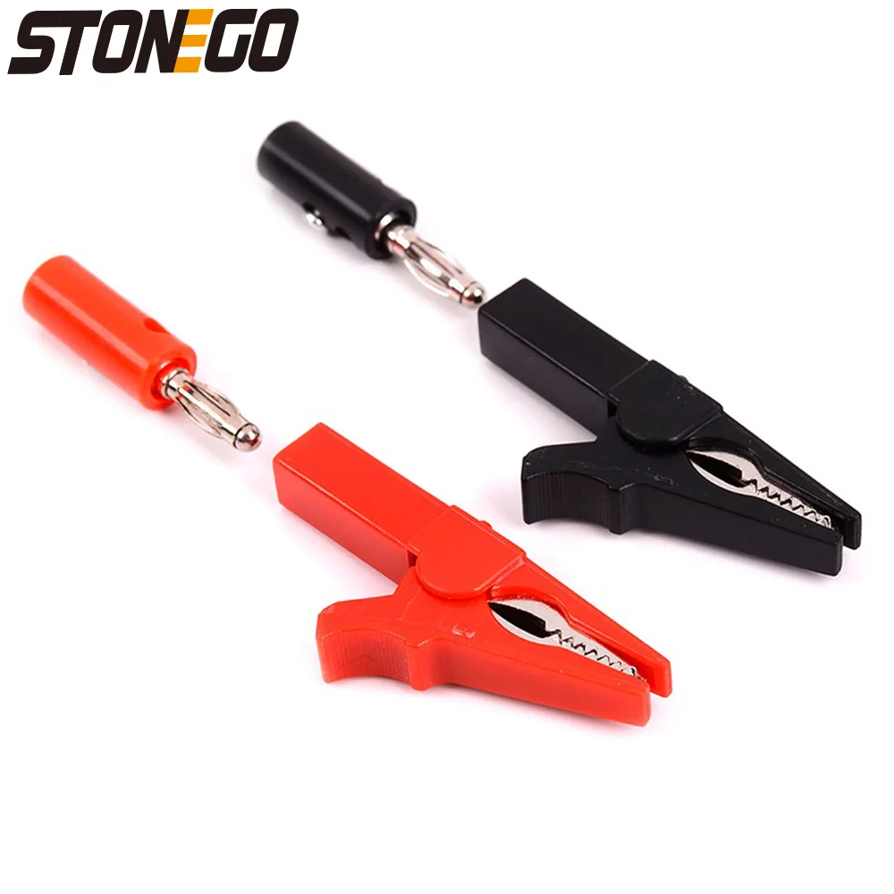 

STONEGO 4Pcs/Set Alligator Clip Banana Plug Test Probes - 55mm Length with 4mm Banana Plug Cable Clips - Red and Black