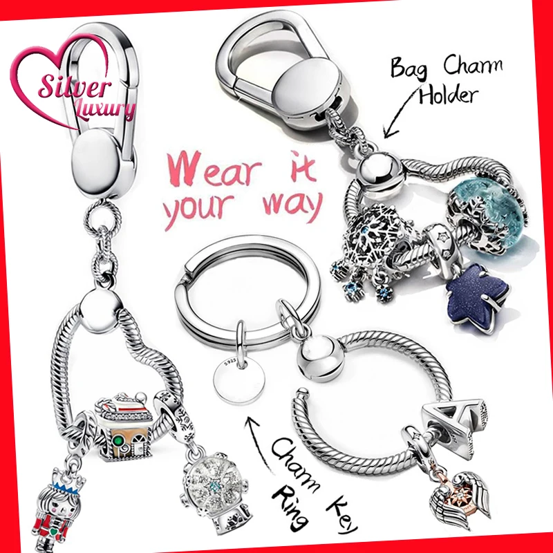 New 925 Sterling Silver Moment Key Ring Small Bag Heart Charm Holder Fit Original PANDORA Bead for Women Jewelry Keychain
New 925 Sterling Silver Moment Key Ring Small Bag Heart Charm Holder Fit Original PANDORA Bead for Women Jewelry Keychain
