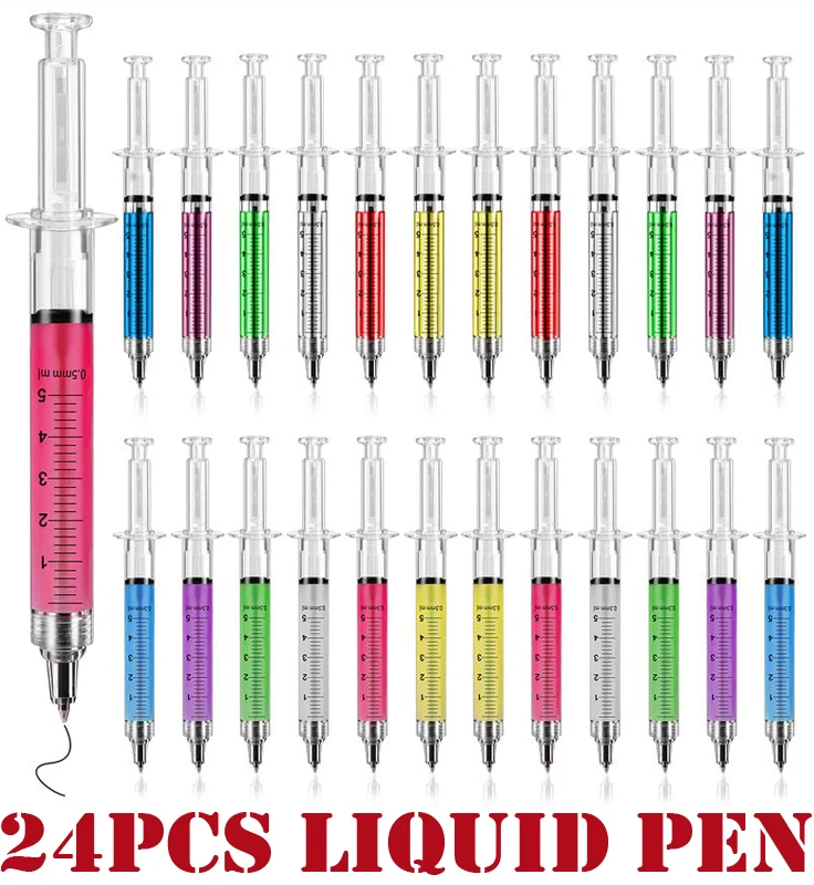 

24Pcs Novelty Lifelike Syringe Pen Peculiar Shape Cute Stationery Ballpoint Pens Bullet 5mm Children Gift Prizes Ballpen