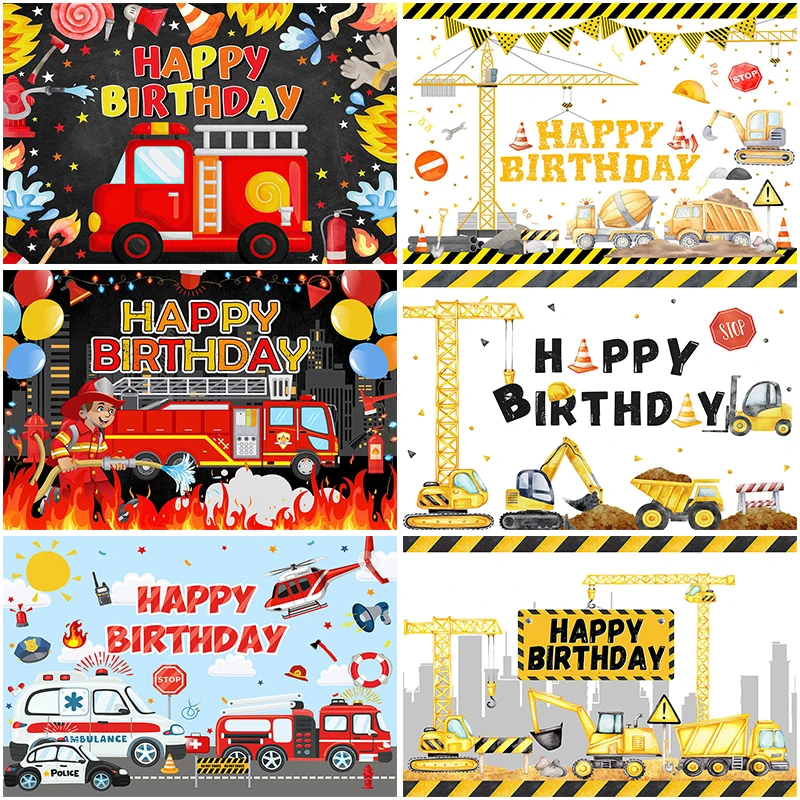 

Mocsicka Photography Background Boys Girls Kids Birthday Party Ambulance Digger Fire Engine Decorative Background Photo Studio