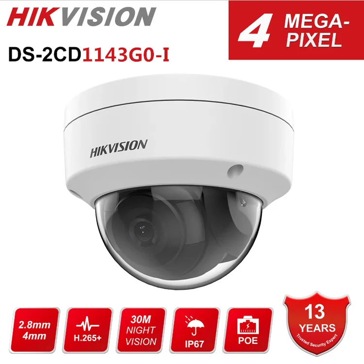 

Hikvision 4MP PoE DS-2CD1143G0-I IP Dome Network Camera IR 30M H.265 2.8mm