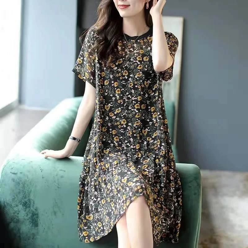 2024 New Spring Summer Slim Floral Chiffon Dress For Women Clothing Fashion Round Neck Short Sleeve Loose A-line Dress Vestidos
2024 New Spring Summer Slim Floral Chiffon Dress For Women Clothing Fashion Round Neck Short Sleeve Loose A-line Dress Vestidos