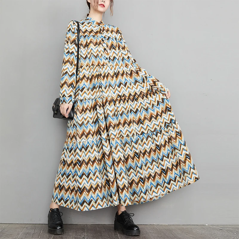 Korea Style Stand Collar Long Sleeve Print Striped Patchwork Chic Girl's Fashion Spring Blouse Dress Women Casual Midi Dress
Korea Style Stand Collar Long Sleeve Print Striped Patchwork Chic Girl's Fashion Spring Blouse Dress Women Casual Midi Dress