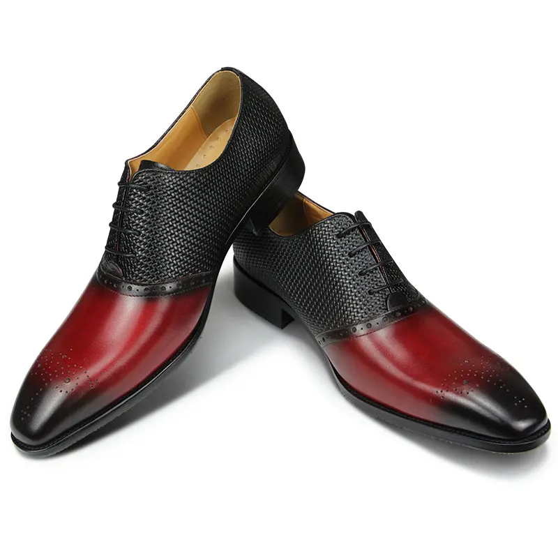 

Luxury Brand Oxfords Shoes Men's Genuine Cow Leather Dress Shoes Wedding Pointed Toe LaceUp Print Brogues SpringAutumn Style