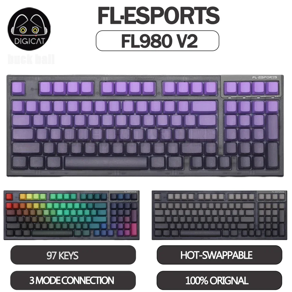 

FL ESPORTS FL980 V2 Gamer Mechanical Keyboard 3Mode USB/2.4G/Bluetooth Wireless Keyboard 97 Keys Hot Swap Gaming Keyboards Gifts