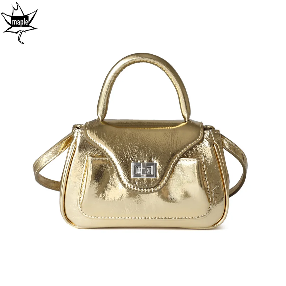

New Korean Niche Lock Design Gold Silver Small Flap Bag Oil Wax Cow Leather Women Crossbody Shoulder Bag Mini Daily Handbag