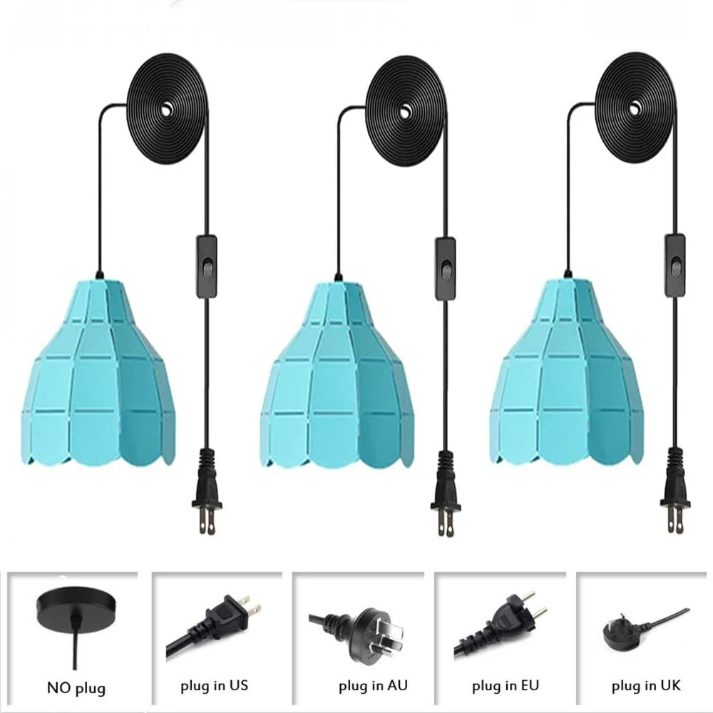 Blue Pendant Lights Set of 3 Metal Plug In Hanging Lamp Industrial Ceiling Light Fixture for Dining Table Kitchen Island
Blue Pendant Lights Set of 3 Metal Plug In Hanging Lamp Industrial Ceiling Light Fixture for Dining Table Kitchen Island