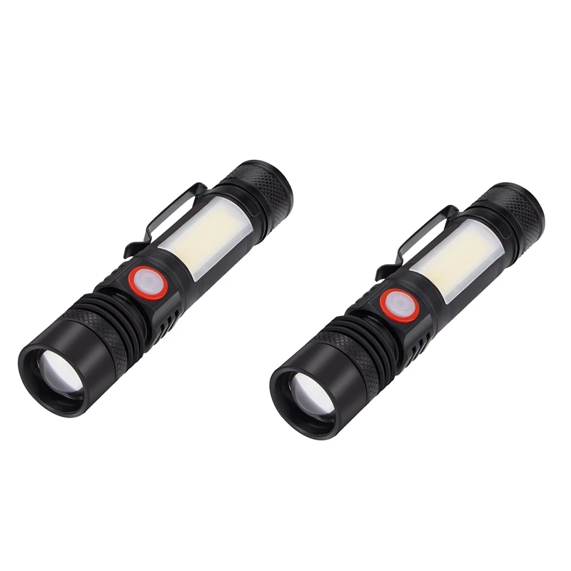 

2X LED Flashlight Waterproof Flashlight Magnetic Torch Zoom T6+COB Flashlight With A Clip Hand Light 18650 Battery
