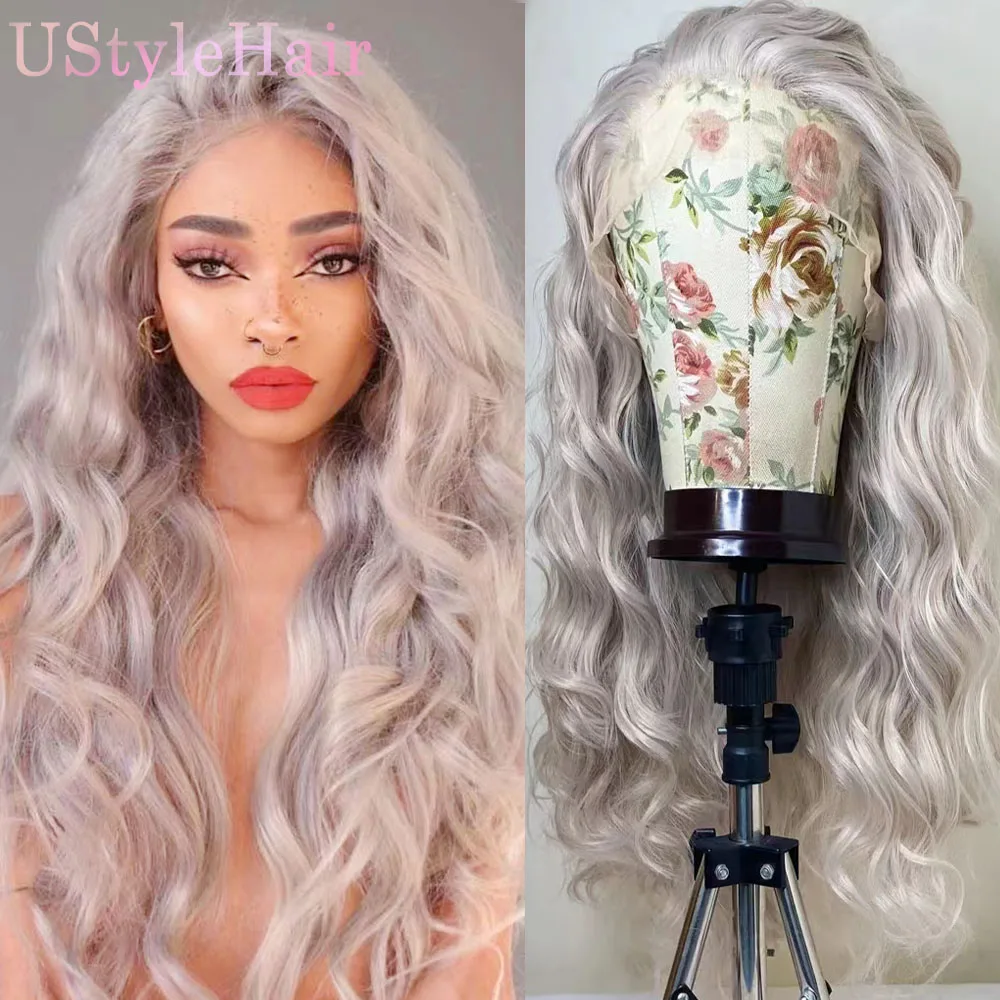 

UStyleHair Ash Blonde Long Loose Curly Wig for Women Synthetic Lace Front Wig Natural Hairline Daily Use Cosplay Lace Wig