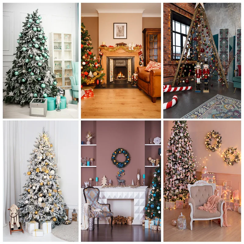 

ZHISUXI Vinyl Custom Fireplace Christmas Tree Photography Background Child Baby Backdrops For Photo Studio Props 21524JPW-01