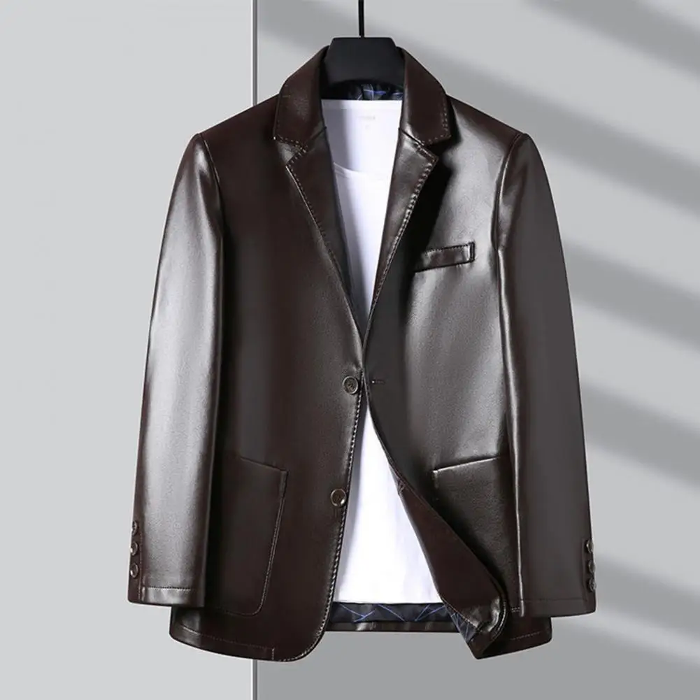 

Fashionable Men Jacket with Cuff Buttons Stylish Lapel Collar Men's Leather Jacket with Button Cuffs Pockets for Outdoor for Men