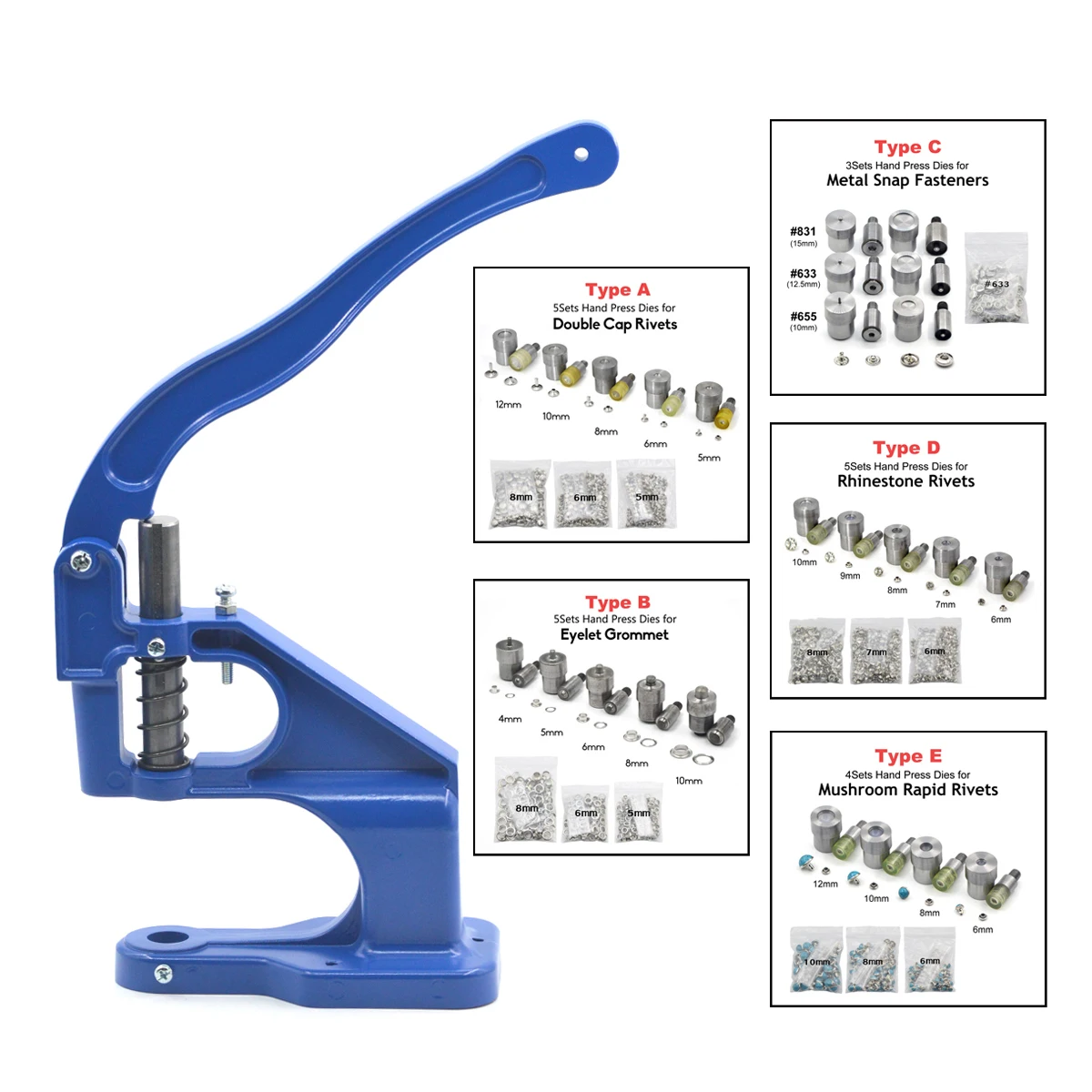 KALASO Accurate Hand Punch Press Machine For Eyelet Grommet OR Double Cap Rivets Dies Mould Tool Snap Buttons Handmade Diy Craft 
KALASO Accurate Hand Punch Press Machine For Eyelet Grommet OR Double Cap Rivets Dies Mould Tool Snap Buttons Handmade Diy Craft