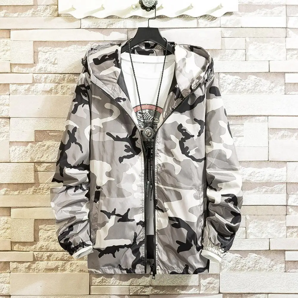 

Men Hooded Camouflage Jacket Streetwear Men's Camouflage Print Hooded Jacket With Zipper Placket Hop Style Korean Slim Fit Coat