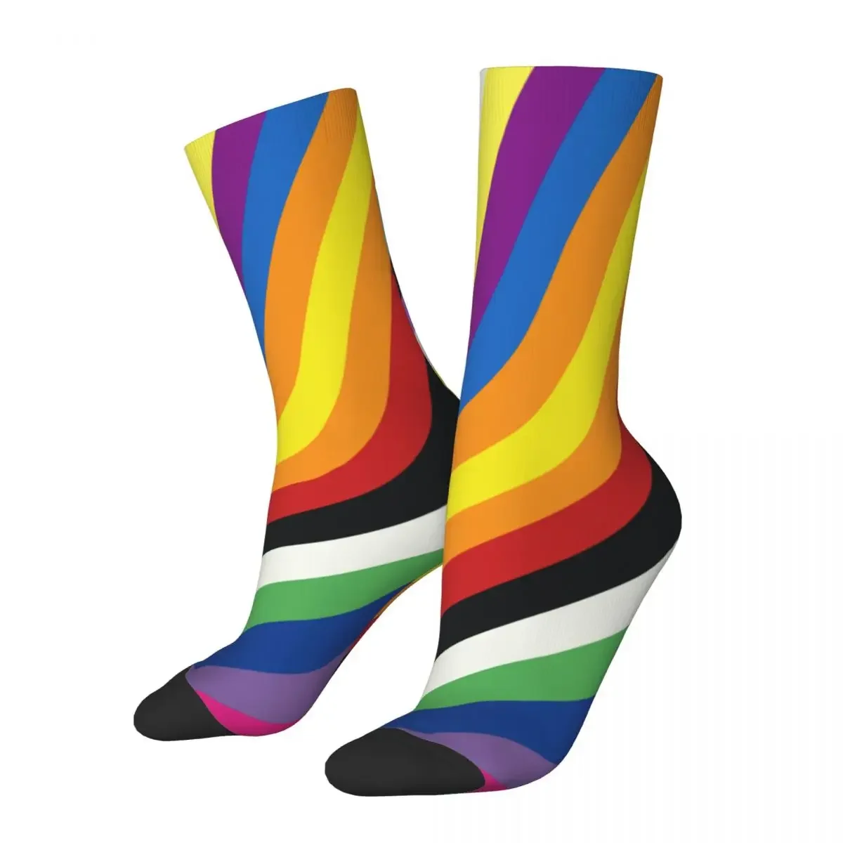 

Harajuku Pride Flag Colourful Stripes Basketball Socks Polyester Socks for Unisex Sweat Absorbing