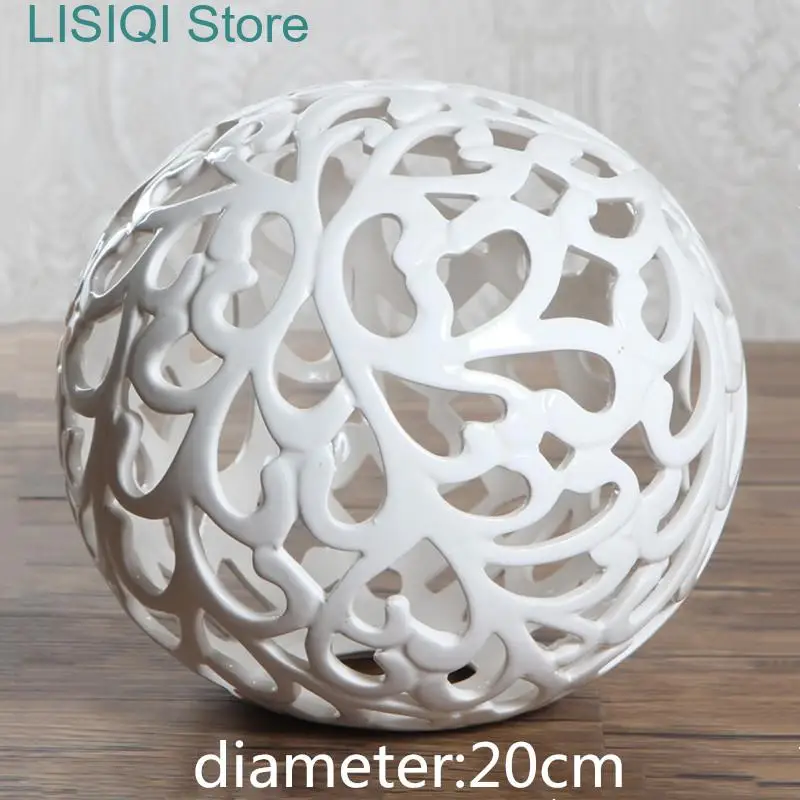 

New Ceramic Hollow Ball Round Shape Hollow Pattern Retro Ceramic Handicraft Ornaments White Elephant Thailand Home Decoration