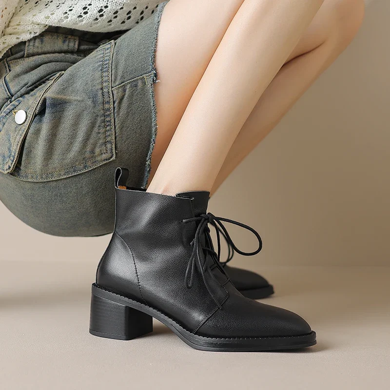 Women Ankle Boots Cross-tied Genuine Leather Elegant Fashion Thick Heels 5.5cm Chelsea Boots Working Shoes Women Black Brown
Women Ankle Boots Cross-tied Genuine Leather Elegant Fashion Thick Heels 5.5cm Chelsea Boots Working Shoes Women Black Brown