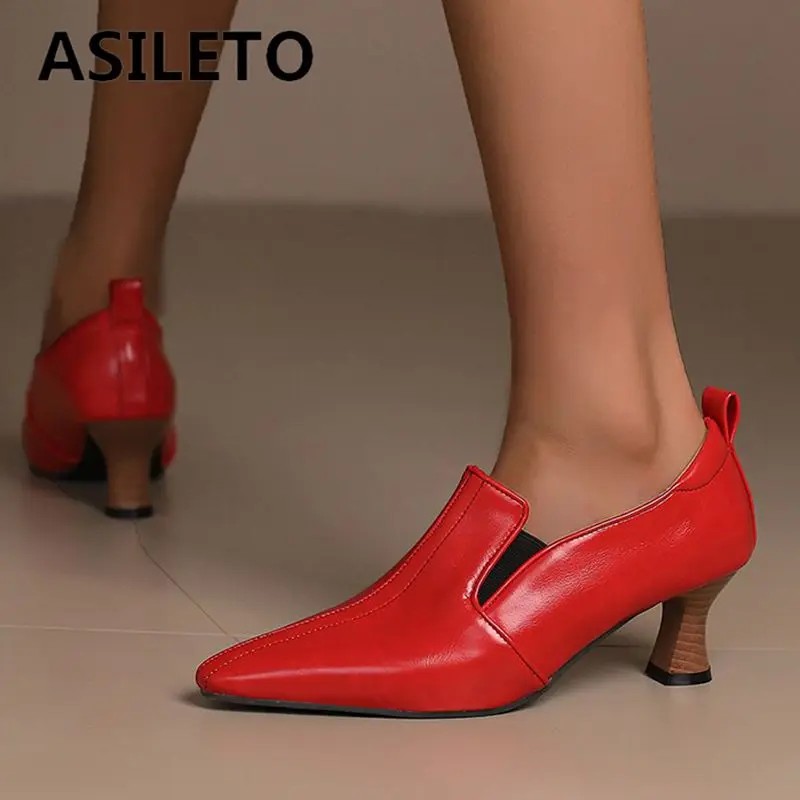 

ASILETO New Retro Female Pumps Square Toe Strange Heels 5.5cm Slip On Plus Size 49 50 Casual Concise Daily Women Shoes Spring