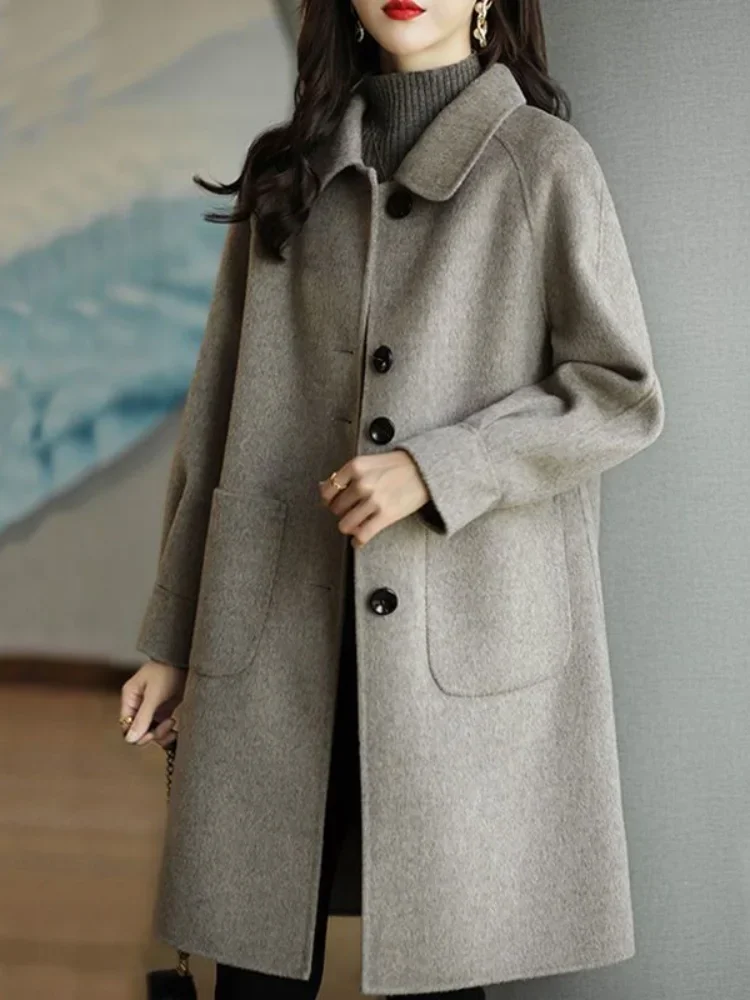 

Корейское модное шерстяное пальто, новинка сезона осень и зима 2023, женское приталенное однобортное твидовое пальто средней длины в стиле ретро