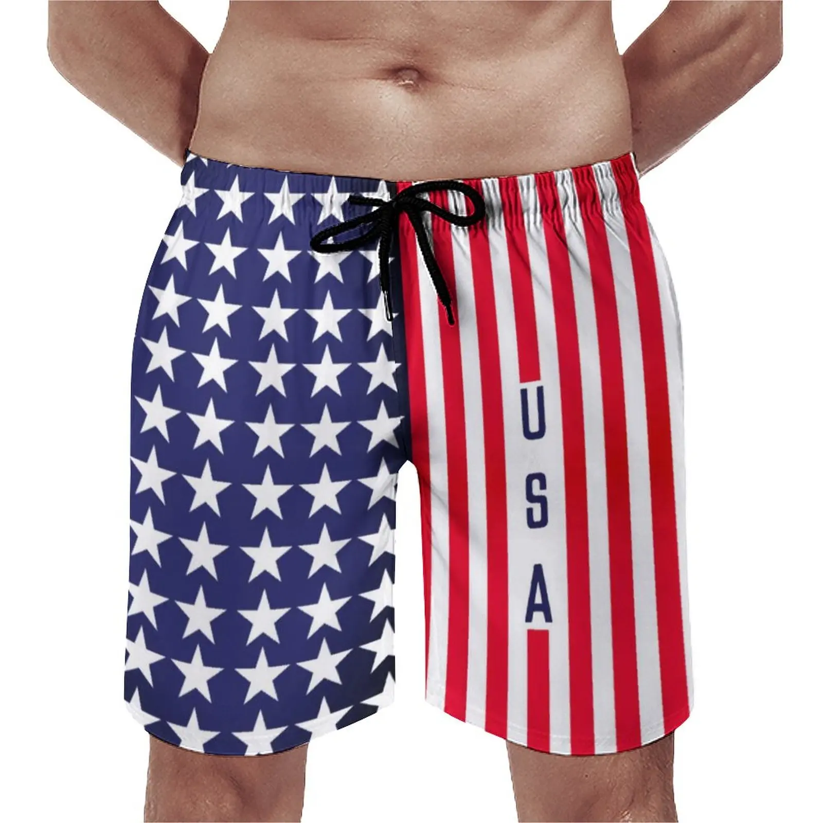 

USA American Flag Board Shorts Patriotic Modern Stars Stripes Cute Beach Short Pants Men Printed Plus Size Swimming Trunks Gift