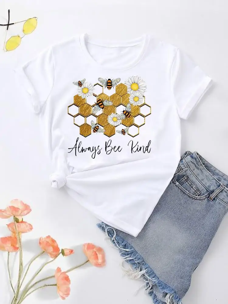 

Bee Sweet 90s Trend Cute Women Top Fashion O-neck Clothing Print Clothes Graphic T-shirt Short Sleeve Lady Female Shirt Tee