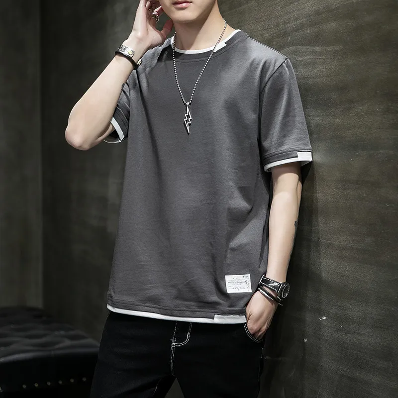 Elmsk Men's Summer Pure Cotton Shoulder Short Sleeve Youth Sports Loose Breathable Fake Two Fashion Contrast Round Neck Versatil
Elmsk Men's Summer Pure Cotton Shoulder Short Sleeve Youth Sports Loose Breathable Fake Two Fashion Contrast Round Neck Versatil