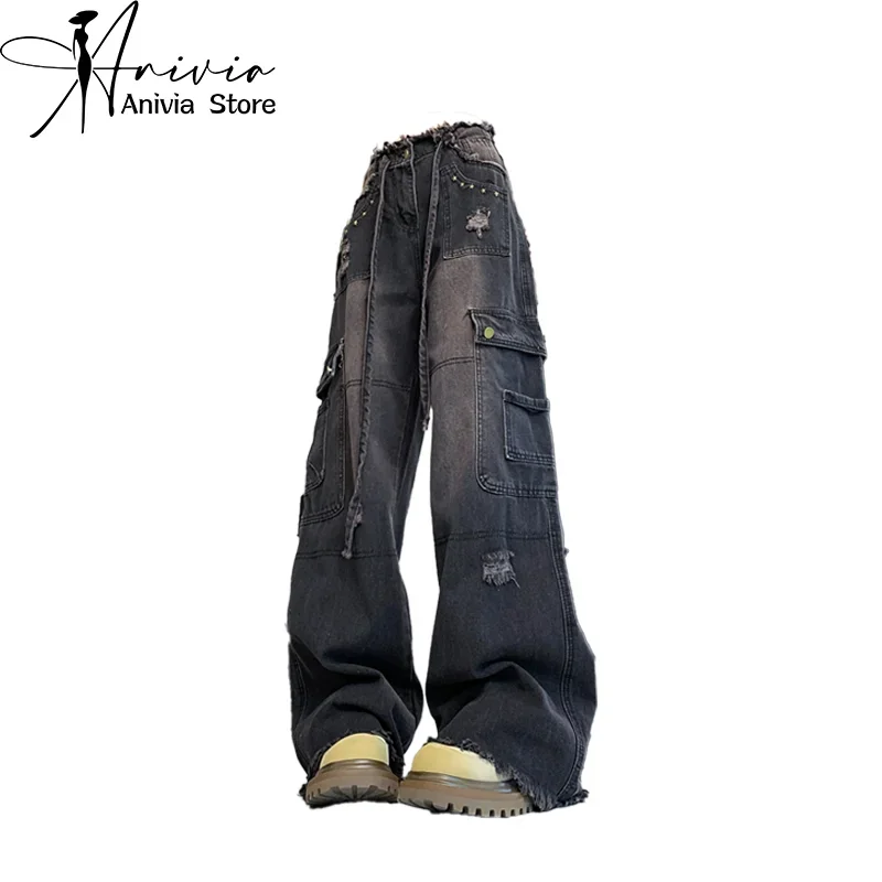 Women's Black Gothic Cargo Jeans Baggy Vintage Ripped Cowboy Pants Harajuku Oversize Denim Trousers 90s Y2k 2000s Trashy Clothes
Women's Black Gothic Cargo Jeans Baggy Vintage Ripped Cowboy Pants Harajuku Oversize Denim Trousers 90s Y2k 2000s Trashy Clothes