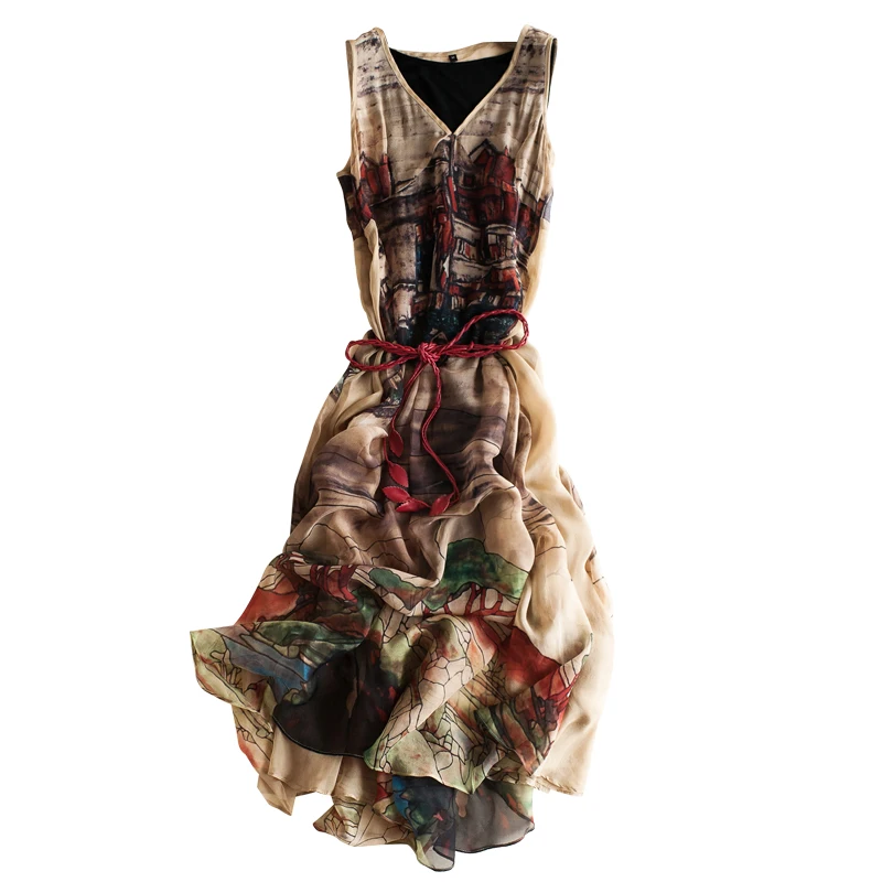 100% Real Mulberry Silk Dress Sleeveless Summer Dress Women Clothing Lace Up Slim Printing Beach Dress Vestidos De Mujer Zm3240
100% Real Mulberry Silk Dress Sleeveless Summer Dress Women Clothing Lace Up Slim Printing Beach Dress Vestidos De Mujer Zm3240