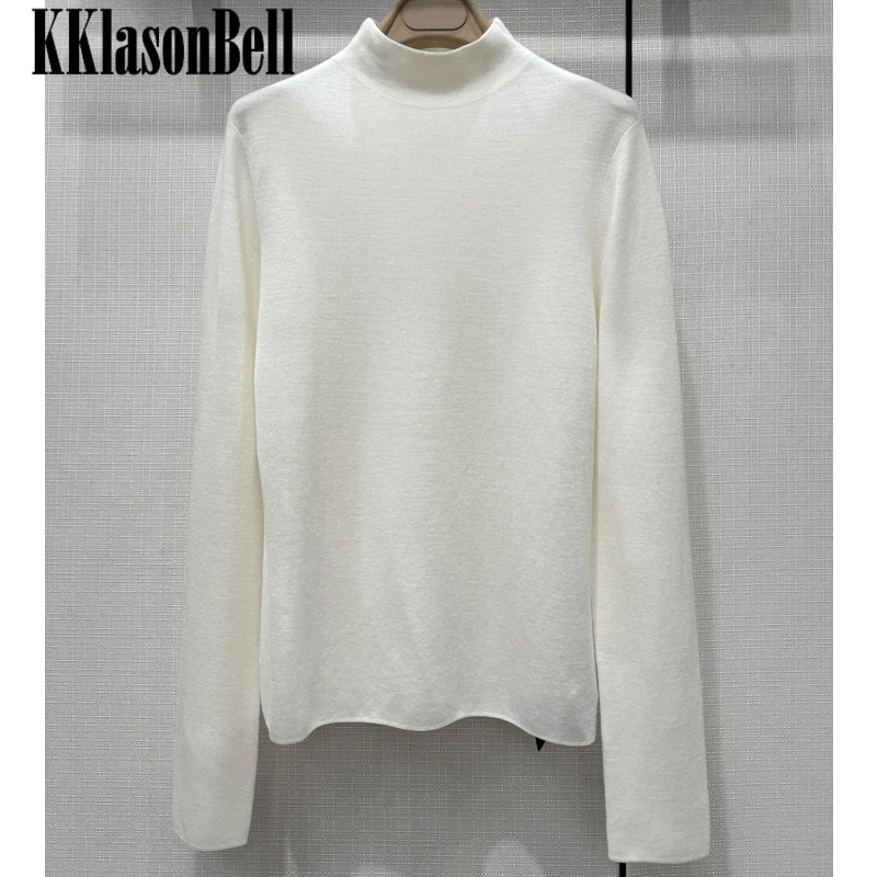

12,12 KKlasonBell 100% мериносовая шерсть свитер женский воротник-стойка с длинным рукавом однотонный Классический пуловер Топ