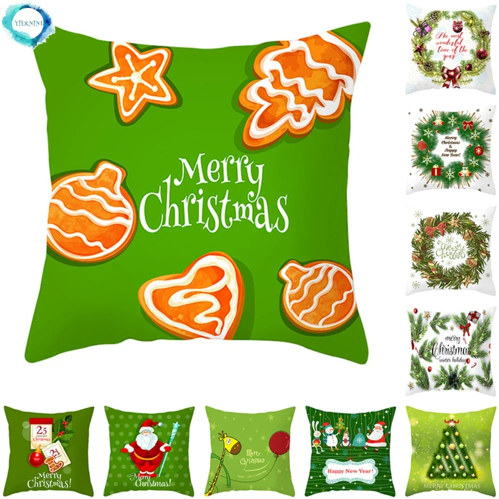 

Рождественская зеленая Подушка с рисунком елки, Женская декоративная подушка для дома, дивана, наволочка 45x45 см