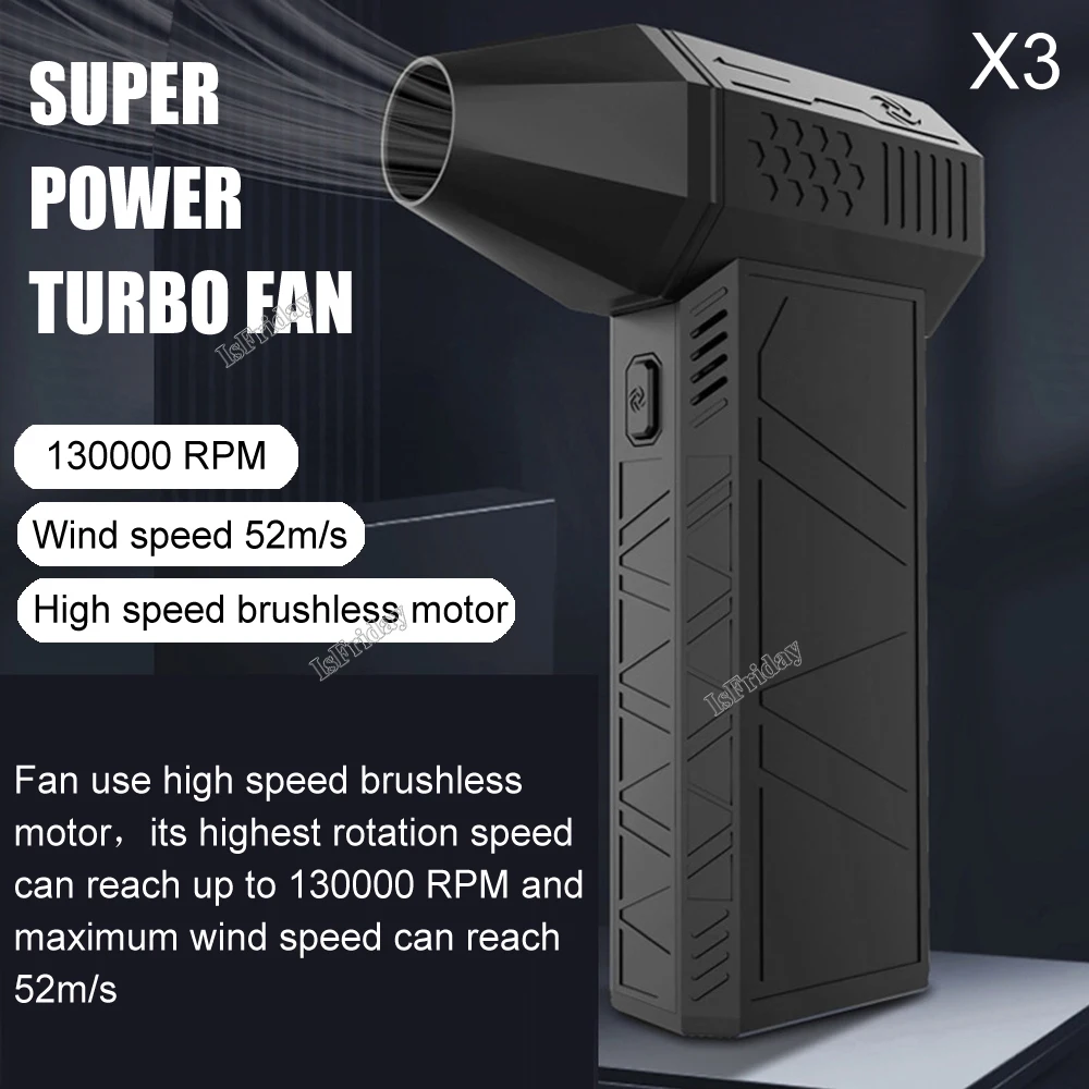 

Mini Turbo Jet Fan Violent Blower Handheld Brushless Motor 130,000 RPM Wind Speed 52m/s industrial Duct Fan with light
