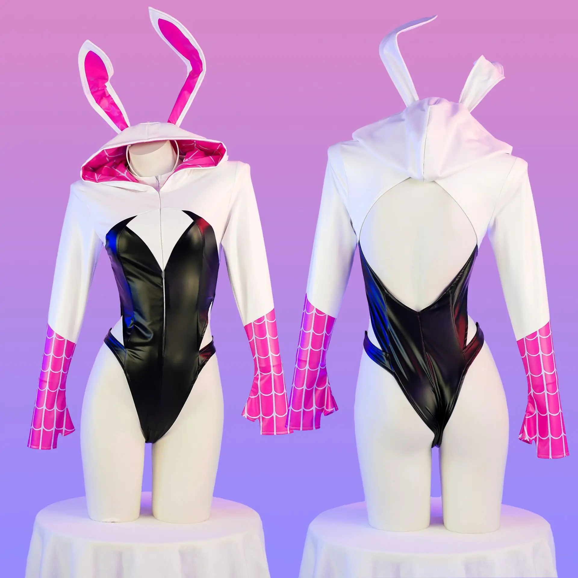 

Anime Gwen Bunny Girl Cosplay Costume Women Sexy Backless Leather Bodysuit Rabbit Ears Uniform Halloween Carnival Party Clothes