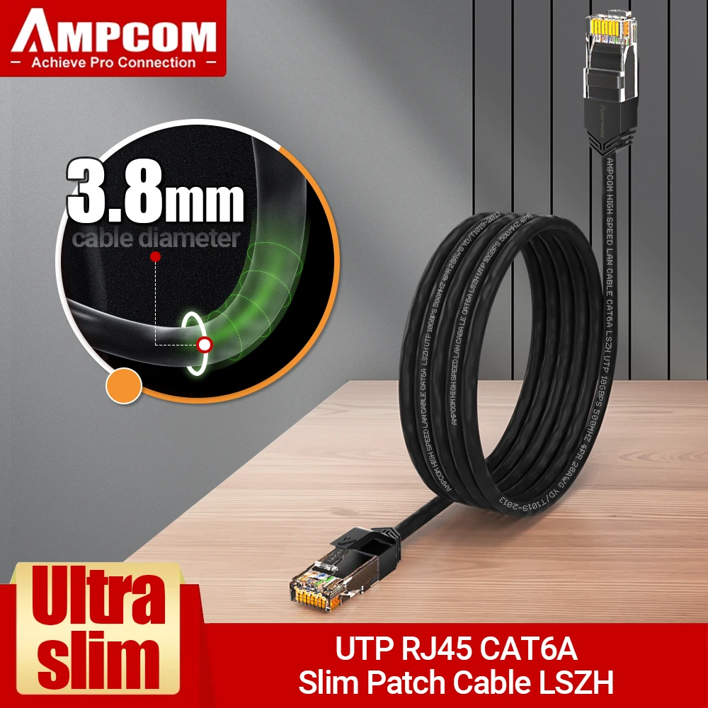 

AMPCOM Ethernet Cable, CAT6A Ultra Thin RJ45 Lan Cable UTP RJ 45 Networking Cable Patch Cord for Desktop Computers Modem Router
