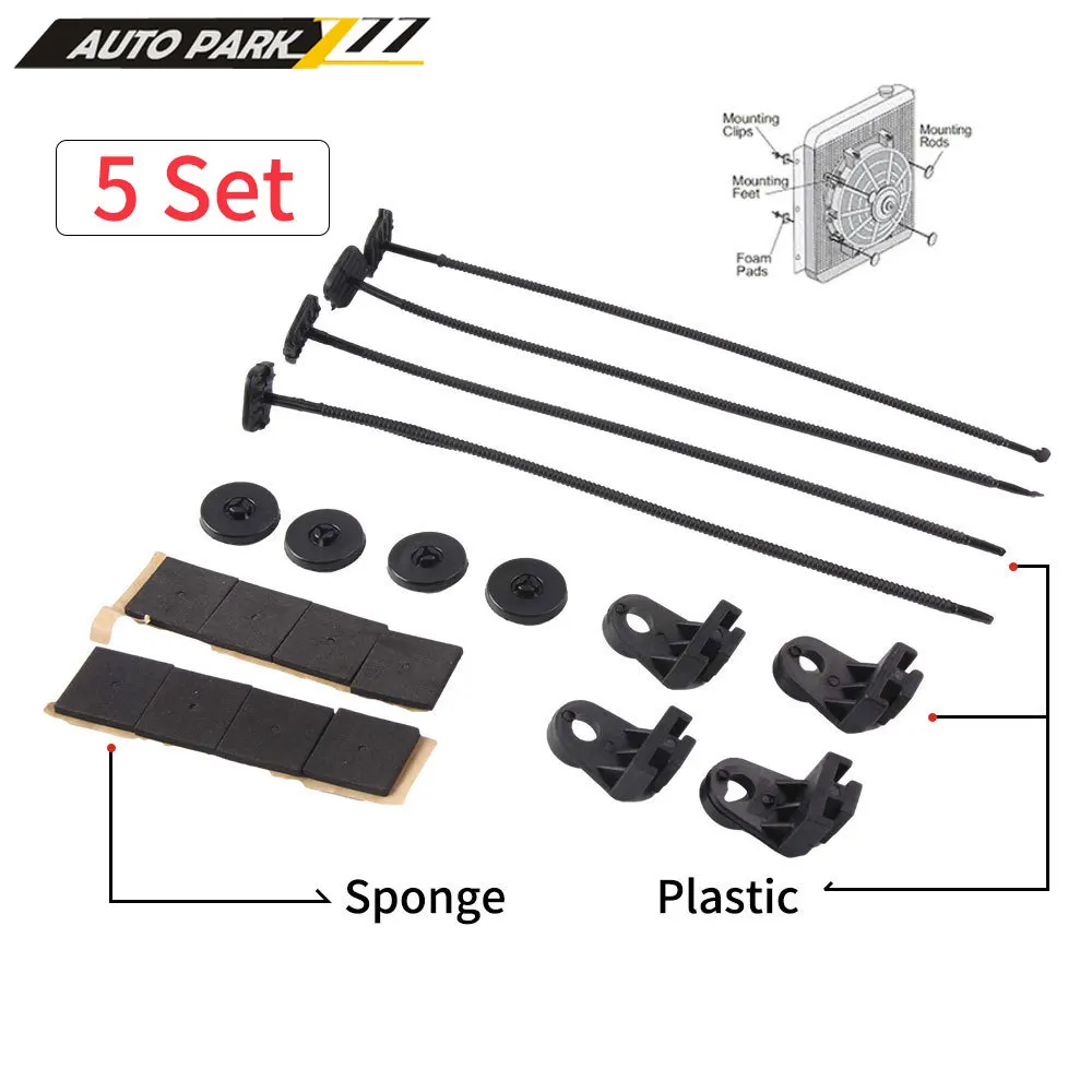 

5 Set Auto Car Universal Electric Radiator Fan Ventilador Mounting Kit Plastic Ties 4 Straps 8 Cushion Pads Fee