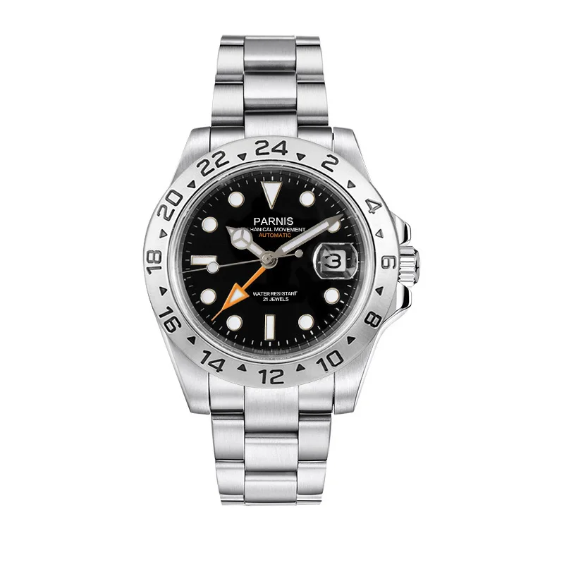 

New Fashion Parnis 40mm Black Dial Mechanical Automatic Men Watch Calendar Sapphire Crystal Sports Men's Wristwatch reloj hombre