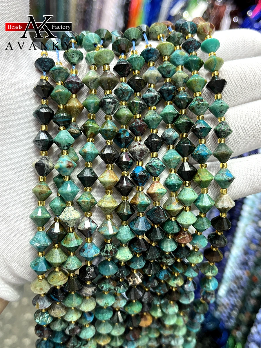 

Natural Green Turquoise Crystal Round Stone Pyramid Beads Faceted Loose Spacer For Jewelry Making DIY Necklace Bracelet 15''8mm