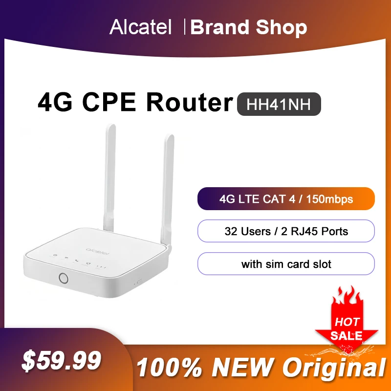 

Unlocked Alcatel HH41NH 4G LTE Router Pocket 150Mbps WiFi Repeater With Two RJ45 Ethernet Ports Sim Card Slot Signal Amplifier